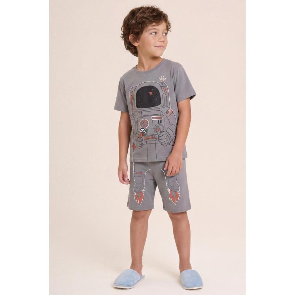 Pijama infantil menino em meia malha com estampa de astronauta Brandili