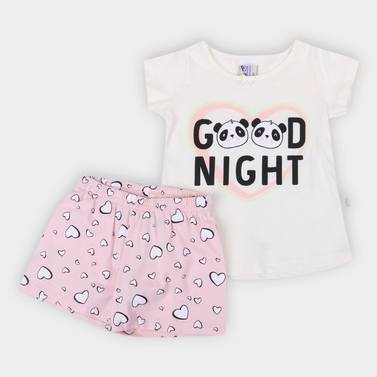 Pijama Infantil Pulla Bulla Meia Malha Pandinhas Feminino - Off White Menor preço em Pijama Infantil Pulla Bulla Meia Malha Pandinhas Feminino - Off White