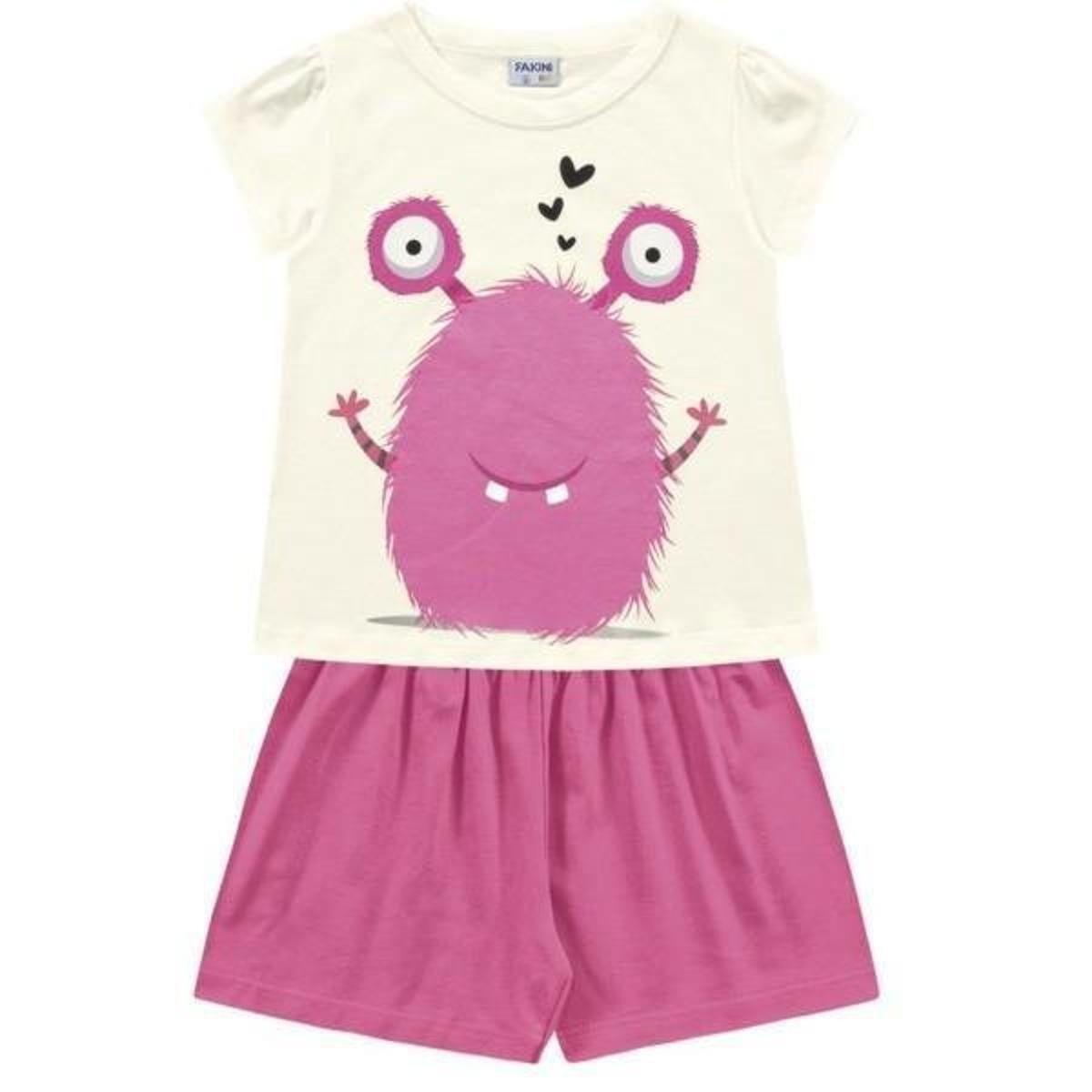 Pijama Infantil Verão Monstrinho, Brilha No Escuro, 2 peças Fakini Feminino  - Creme | Zattini