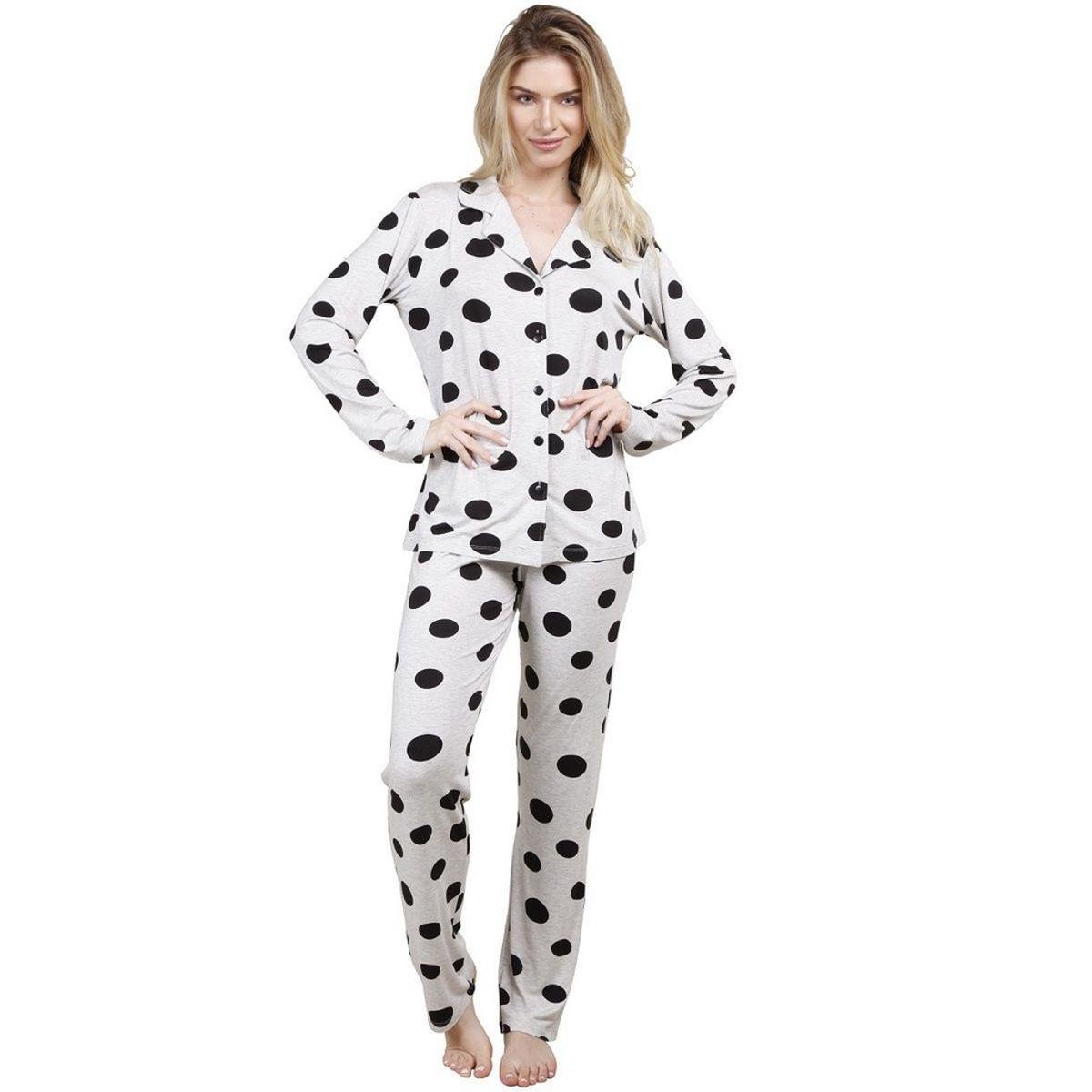 Pijama Inspirate de Inverno Aberto Poá Feminino - Branco+Preto | Zattini
