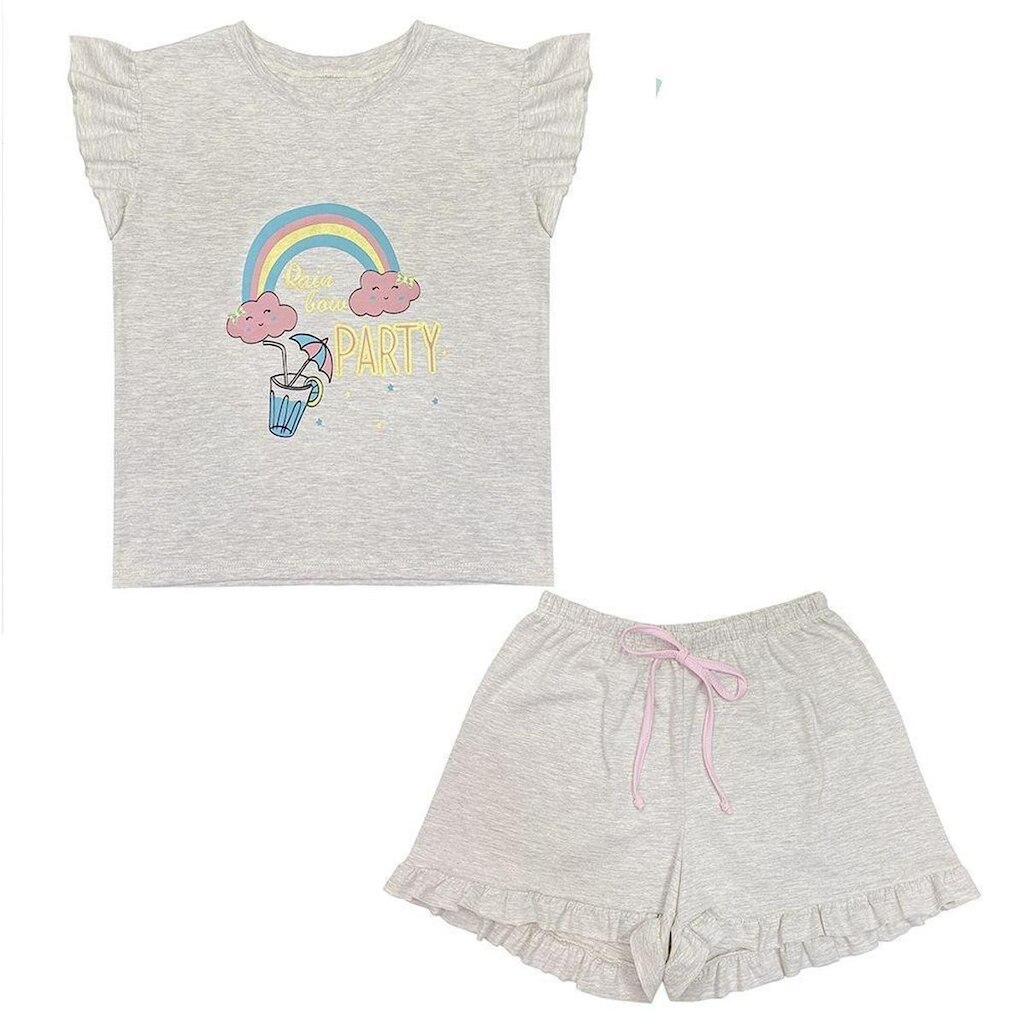 Pijama Juvenil Look Jeans Arco-Íris Curto Feminino