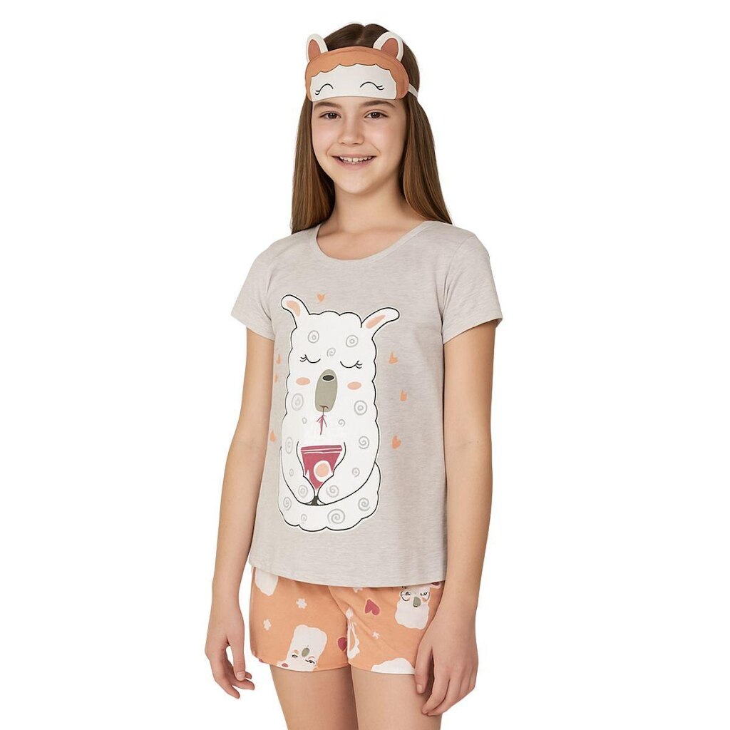 Pijama Juvenil Menina Brilha no Escuro + Máscara de Dormir Kyly