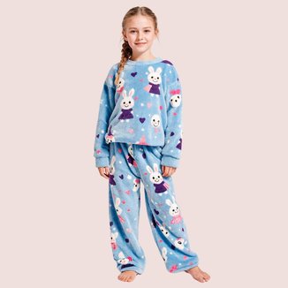 Pijama Juvenil Quentinho Com Calça Estampada Blue