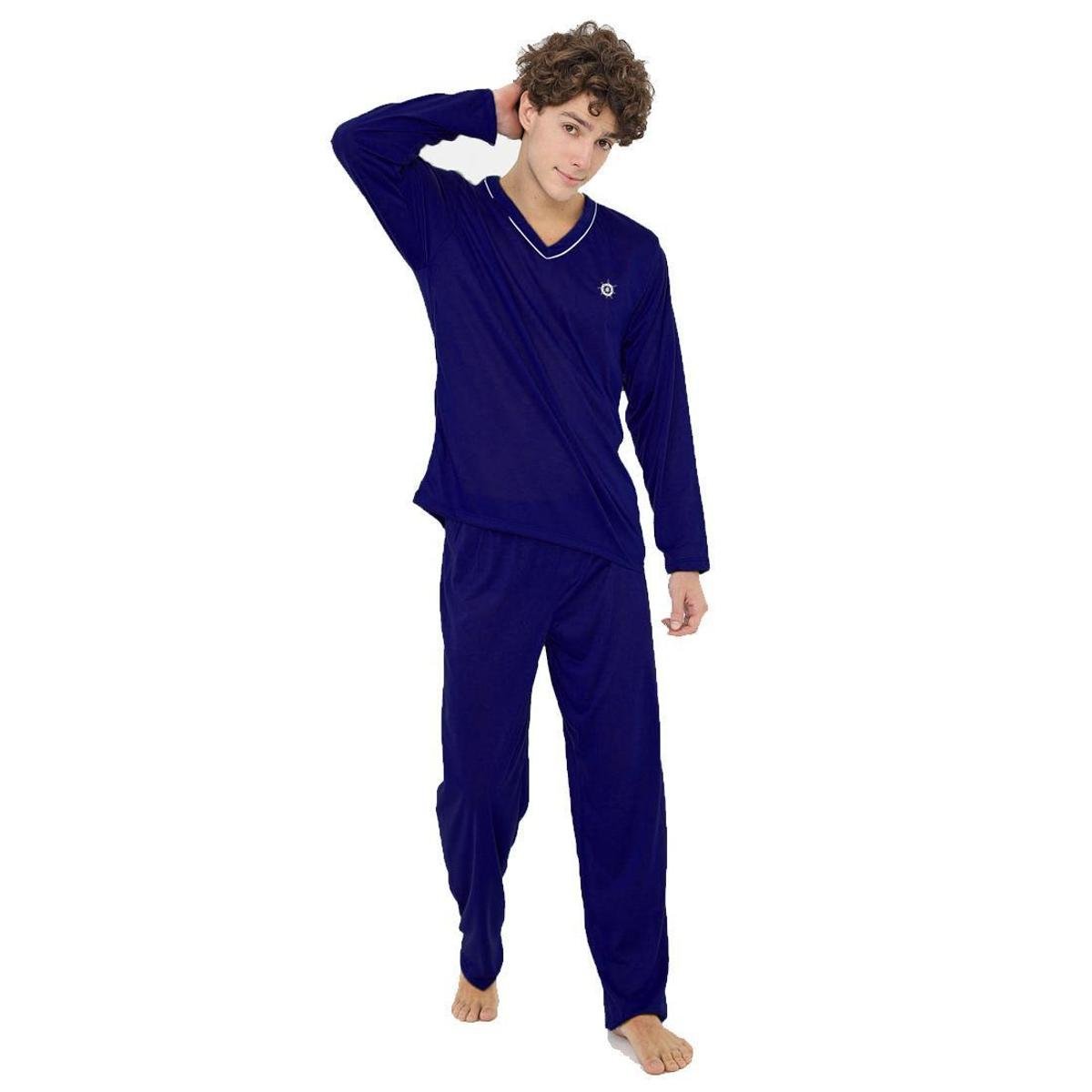 Pijama Linha Noite Longo 080 Masculino - Azul Menor preço em Pijama Linha Noite Longo 080 Masculino - Azul
