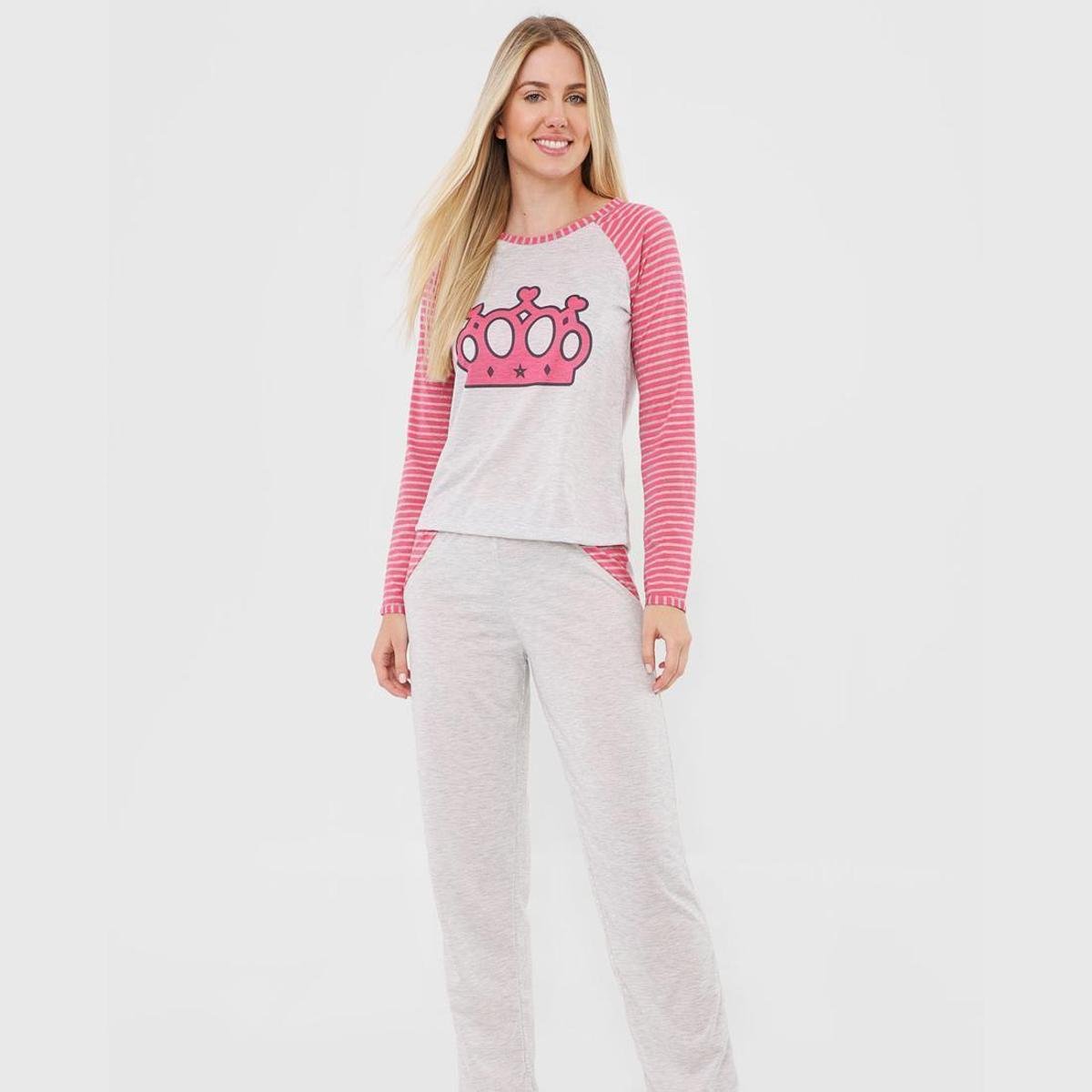 Pijama Linha Noite Longo Feminino - Rosa Menor preço em Pijama Linha Noite Longo Feminino - Rosa
