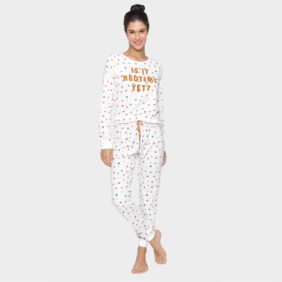 Pijama Longo Cor com Amor Bedtime Feminino - Off White Menor preço em Pijama Longo Cor com Amor Bedtime Feminino - Off White