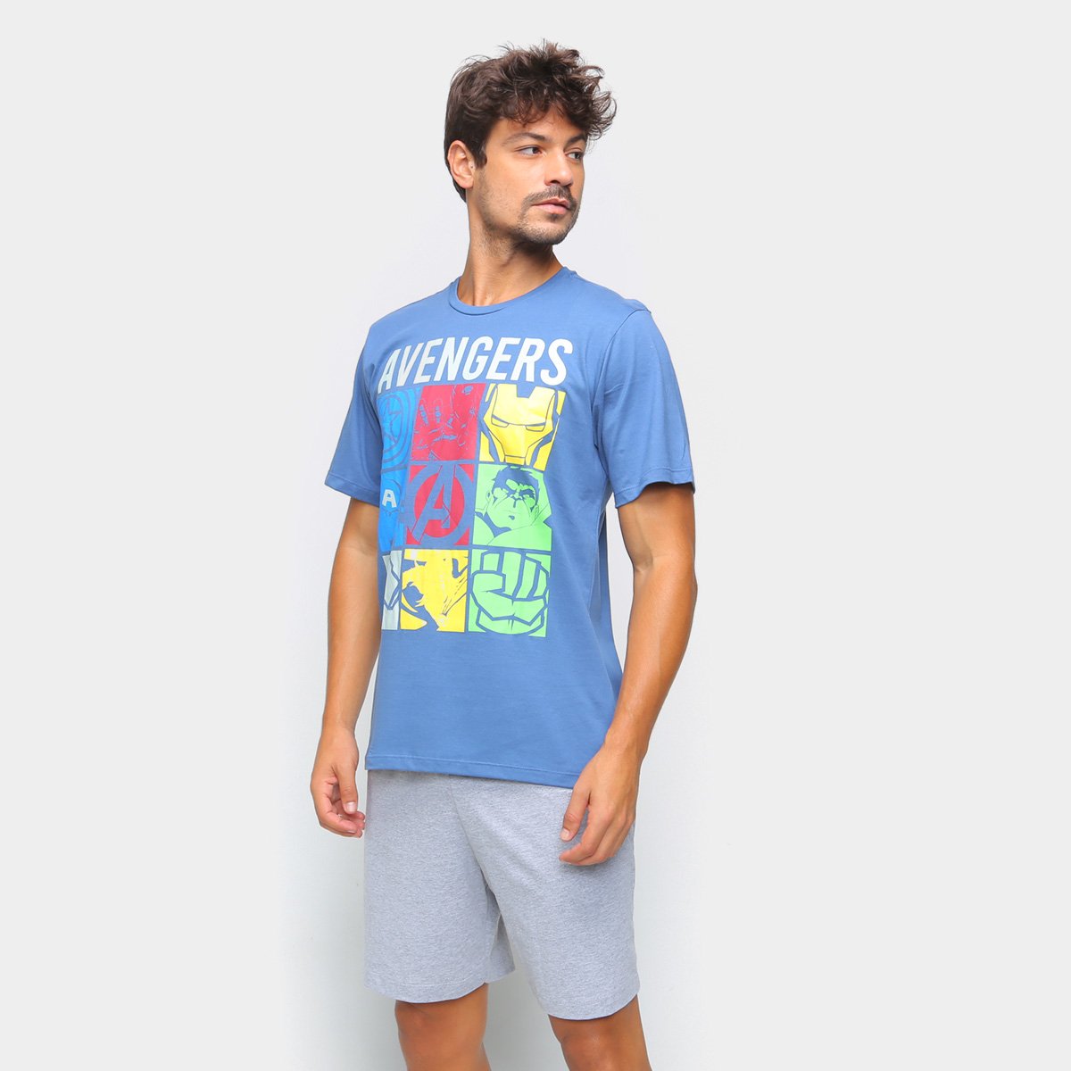 Pijama Longo Evanilda Avengers Masculino - Azul Menor preço em Pijama Longo Evanilda Avengers Masculino - Azul