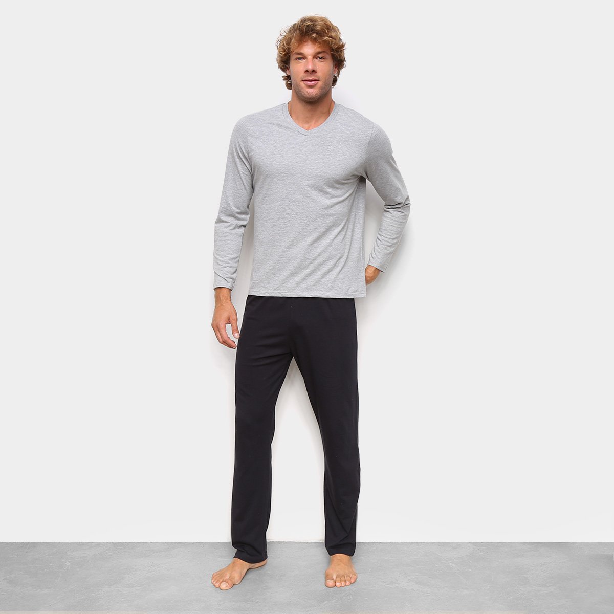 Pijama Longo Hering Básico Liso Masculino - Chumbo Menor preço em Pijama Longo Hering Básico Liso Masculino - Chumbo