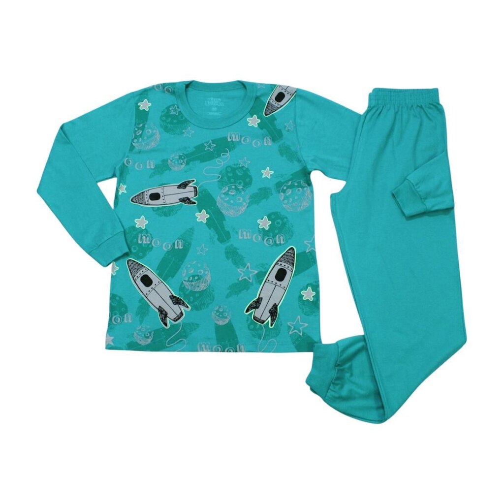Pijama Longo Infantil Estampa Foguete Brilha no Escuro 9325 - Bicho Bagunça