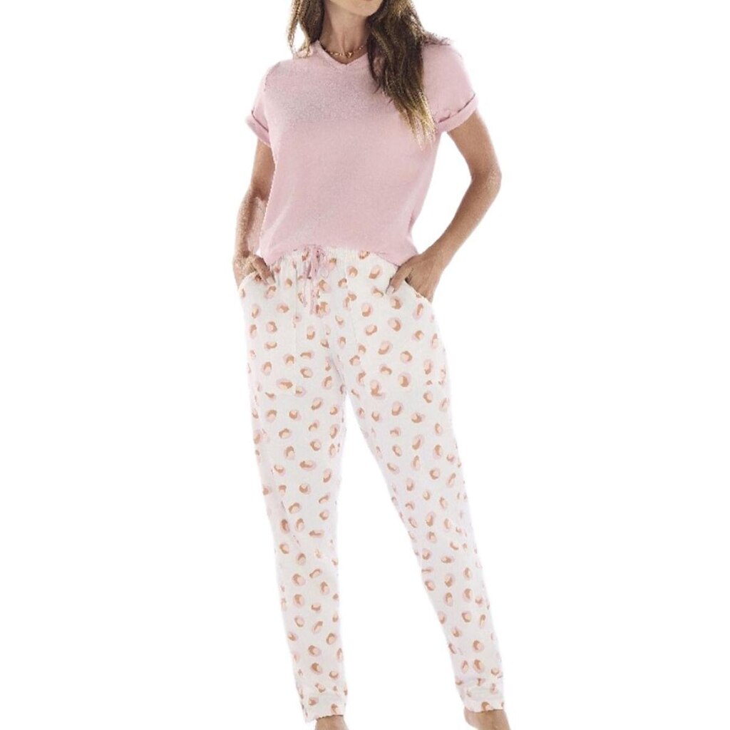 Pijama Longo Pzama 100244 Feminino Estampado Com Bolsos Meia Malha T. P/GG