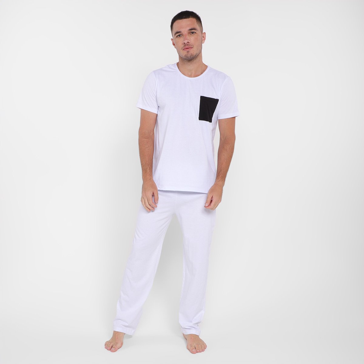 Pijama Longo Volare Bolso Masculino - Branco Menor preço em Pijama Longo Volare Bolso Masculino - Branco