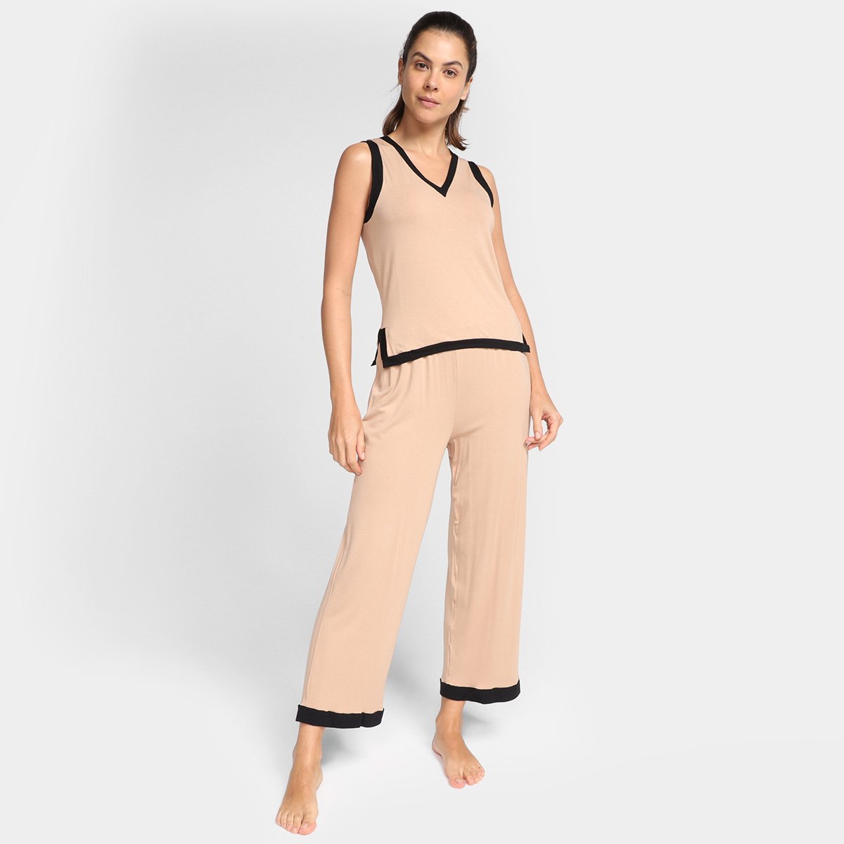 Pijama Longo Volare Regata Lisa Feminino - Nude Menor preço em Pijama Longo Volare Regata Lisa Feminino - Nude