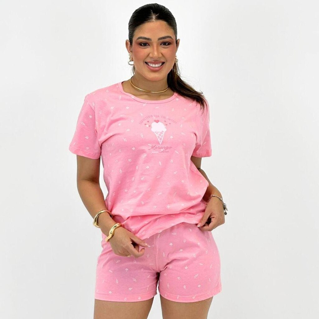Pijama Lua Encantada Manga Curta com Shorts e Necessaire Lua Encantada Feminino
