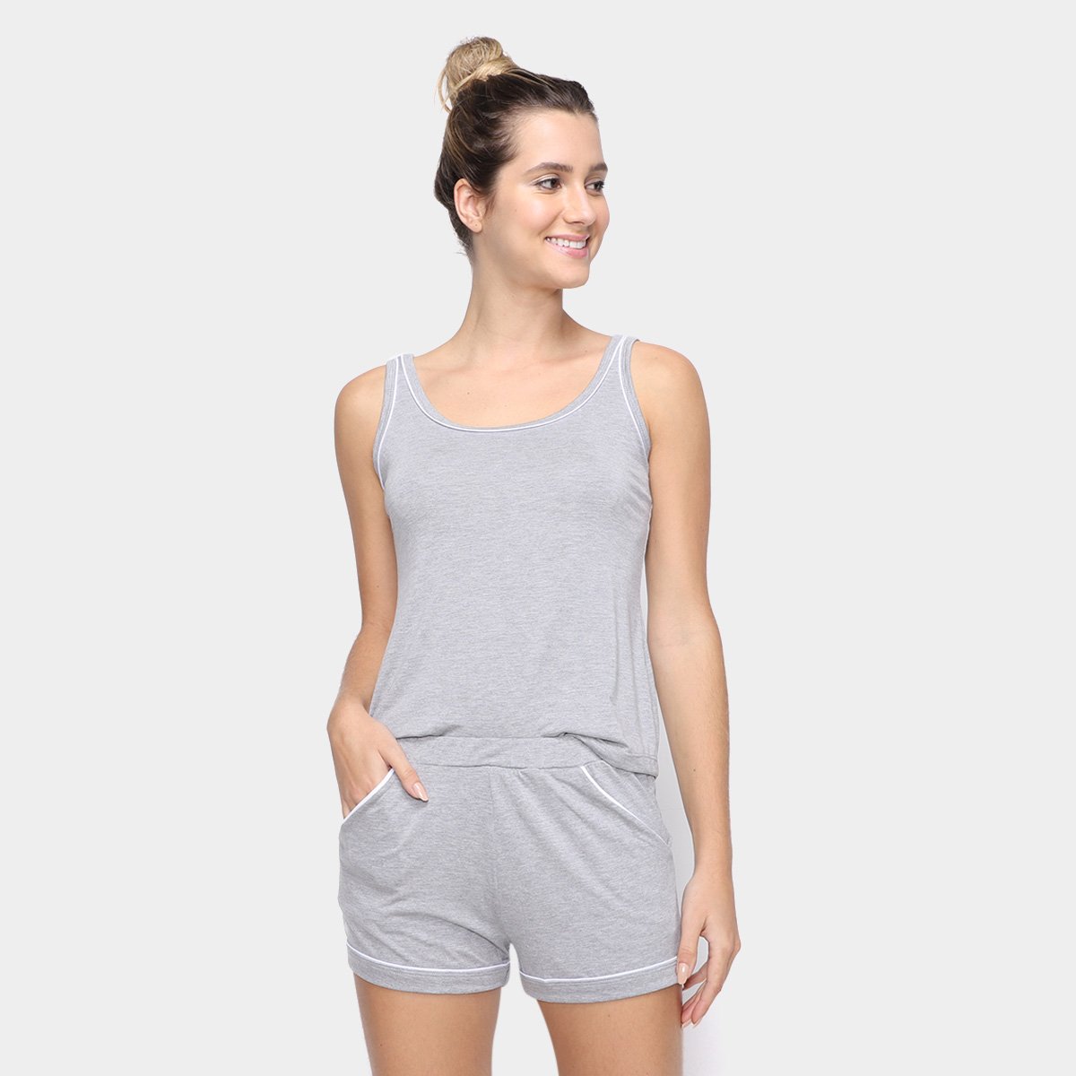Pijama Lupo Básico Feminino - Mescla Menor preço em Pijama Lupo Básico Feminino - Mescla