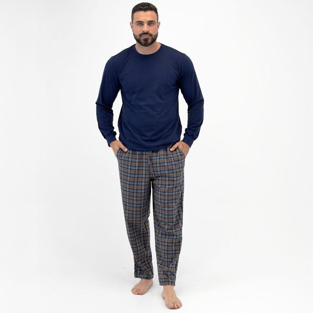 Pijama Lupo Básico Manga Longa com Calça Xadrez Masculino