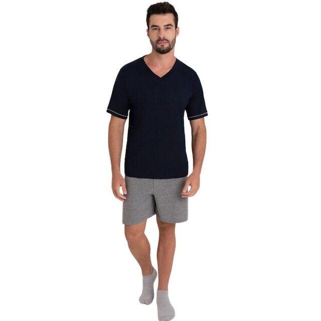 Pijama Lupo em Algodão Manga Curta com Shorts Masculino