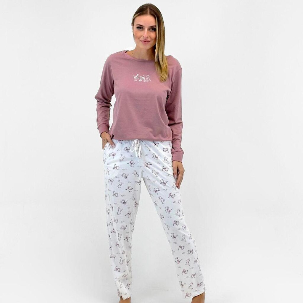 Pijama Lupo Manga Longa com Calça Gatinhos Feminino