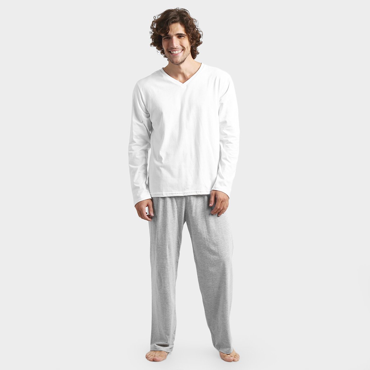 Pijama Lupo Masculino - Branco+Cinza Menor preço em Pijama Lupo Masculino - Branco+Cinza