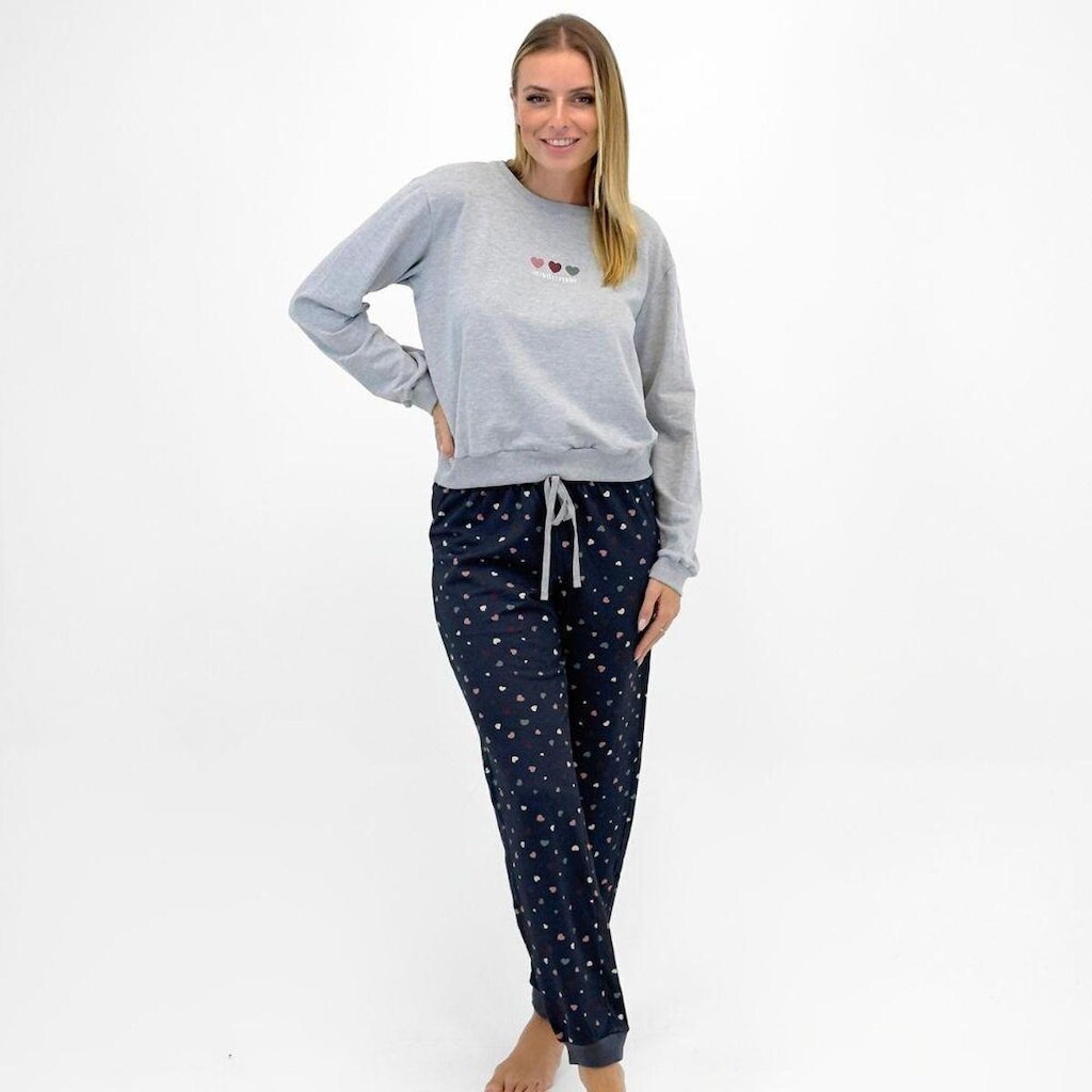 Pijama Lupo Moletinho Manga Longa com Calça Estampada Feminino