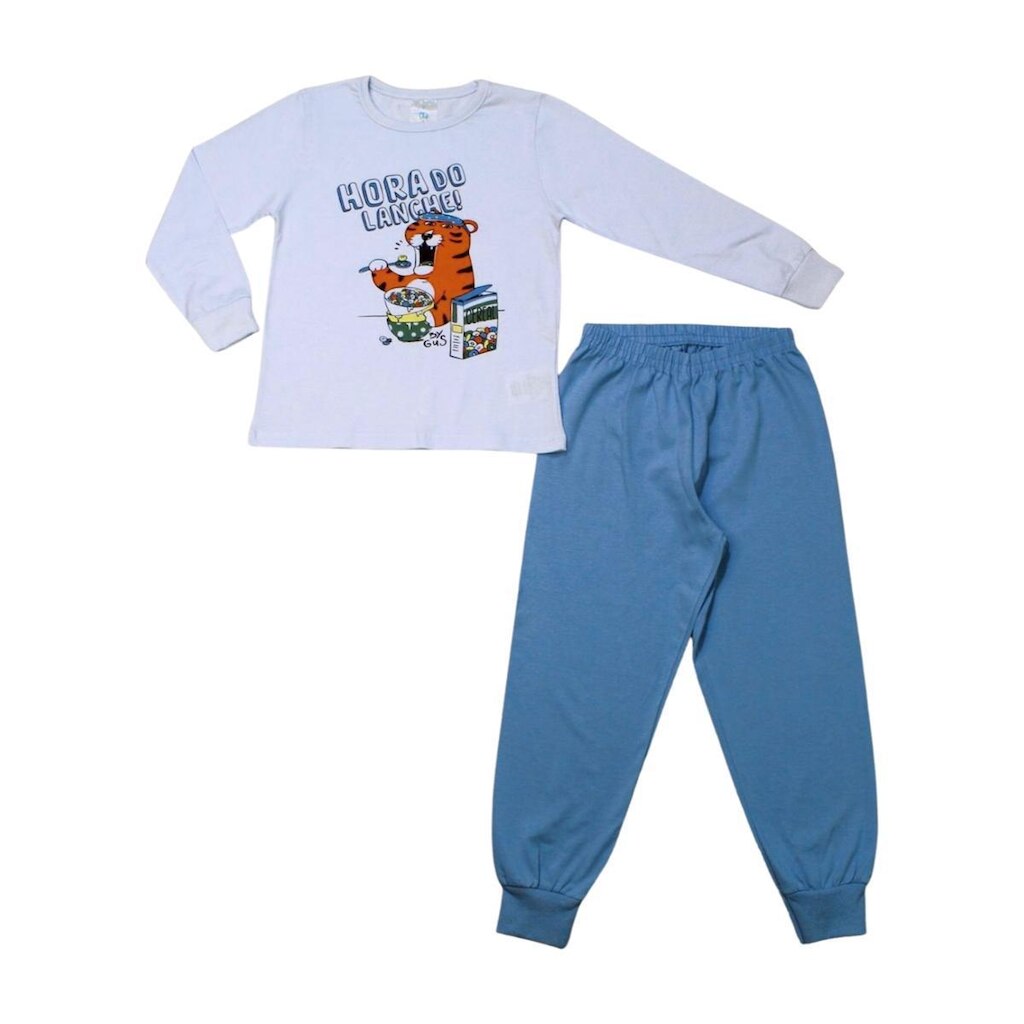 Pijama Malha Manga Longa Infantil Estampado Tigre Meninos 8231- BconB
