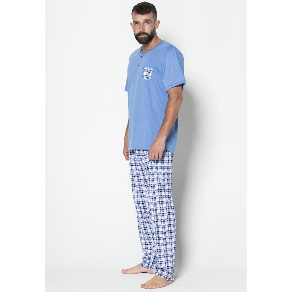 Pijama Malha Masculino Camisa Com Bolso Lisa Calça Estampada
