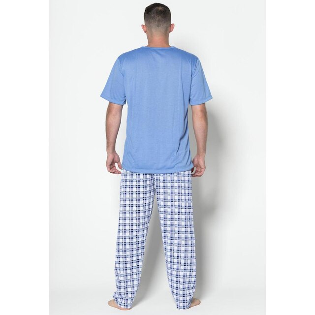 Pijama Malha Masculino Camisa Com Bolso Lisa Calça Estampada