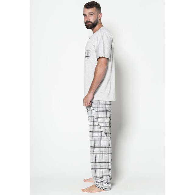 Pijama Malha Masculino Camisa Com Bolso Lisa Calça Estampada