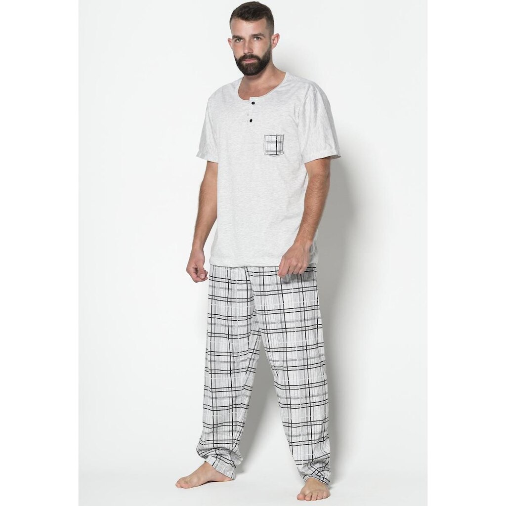 Pijama Malha Masculino Camisa Com Bolso Lisa Calça Estampada