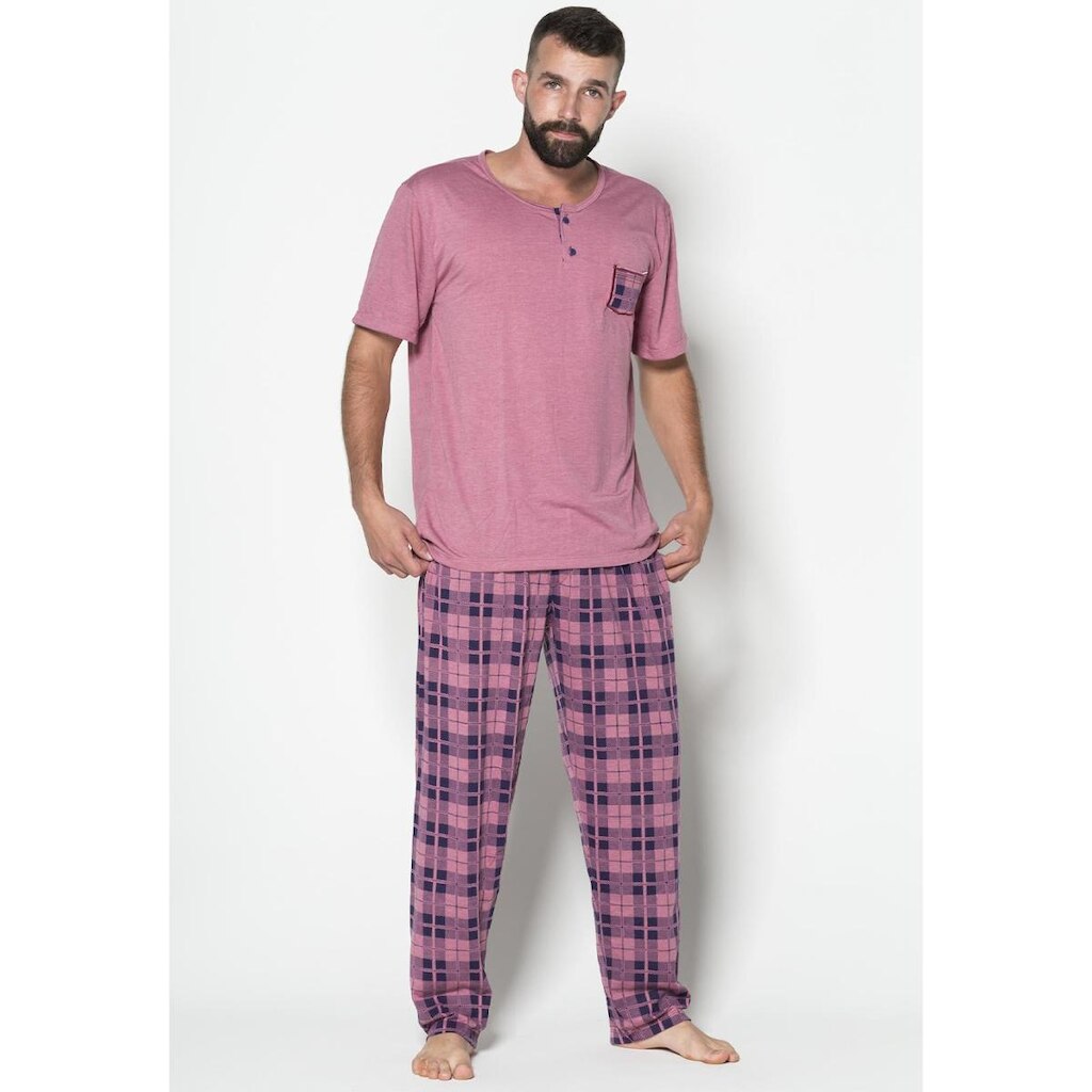 Pijama Malha Masculino Camisa Com Bolso Lisa Calça Estampada