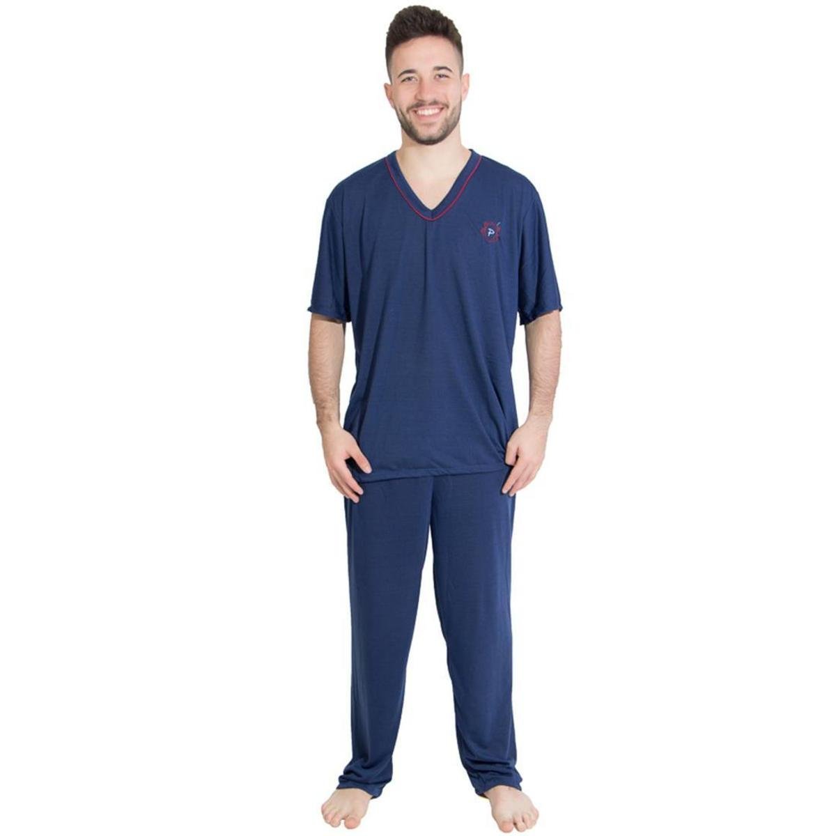Pijama Manga Curta Linha Noite 091 Masculina - Azul Menor preço em Pijama Manga Curta Linha Noite 091 Masculina - Azul