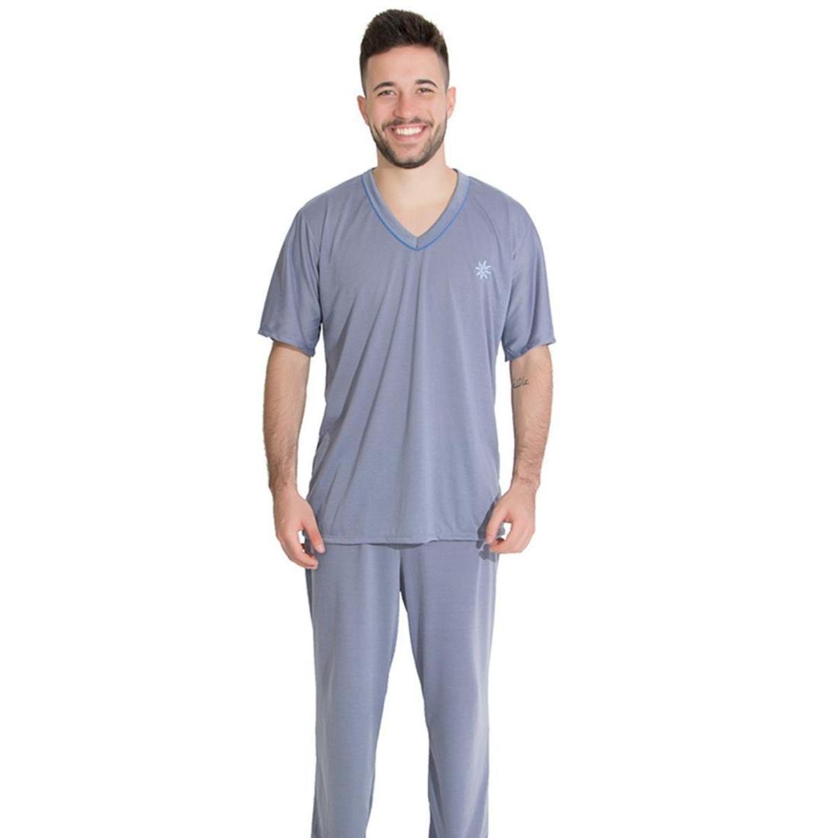 Pijama Manga Curta Linha Noite 091 Masculina - Cinza Menor preço em Pijama Manga Curta Linha Noite 091 Masculina - Cinza