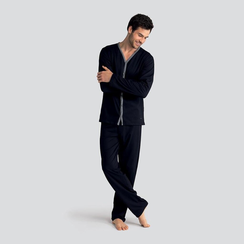 PIJAMA MANGA LONGA COM BOTÃO P AZUL MARINHO UNICA