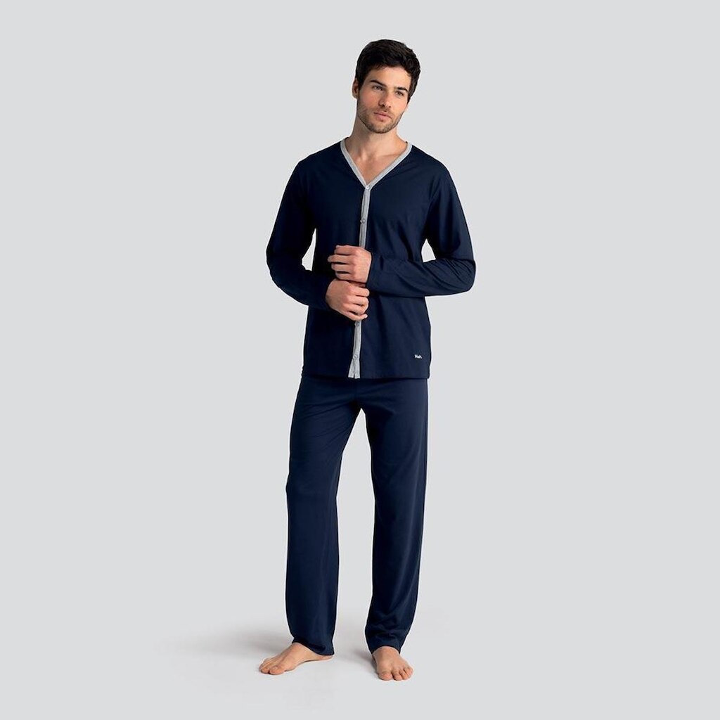 PIJAMA MANGA LONGA COM BOTÃO P AZUL MARINHO UNICA