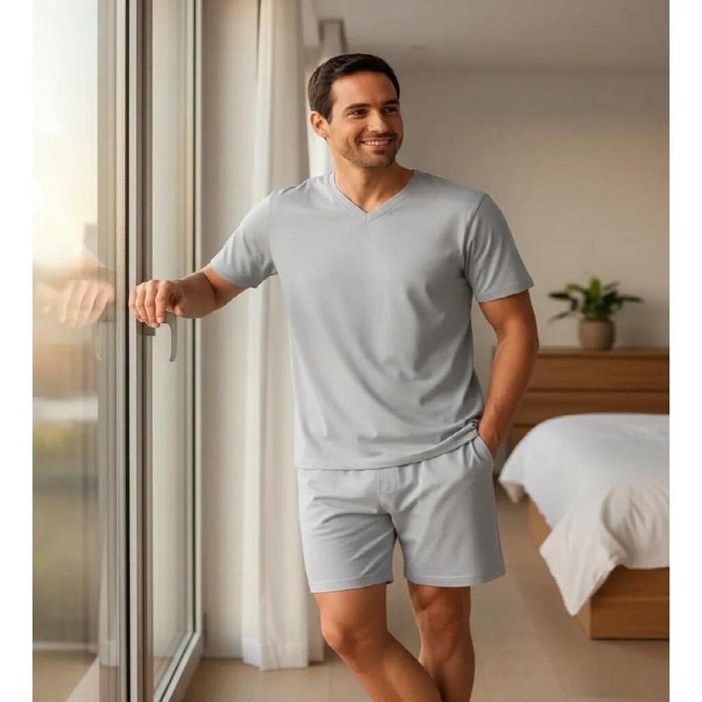 Pijama Masculino Adulto Omoss Manga Curta E Short -Platina