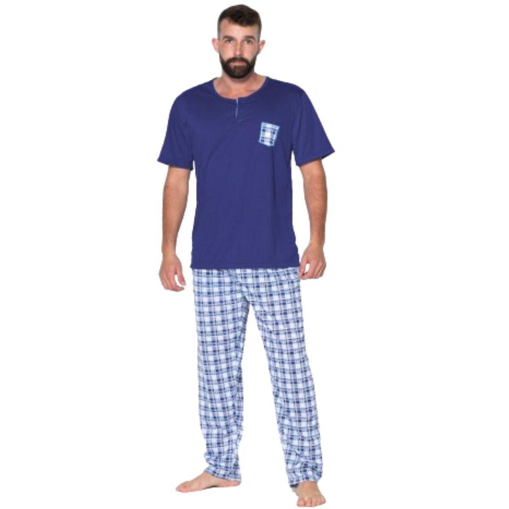 Pijama Masculino Com Bolso Bella Fiore Manga Curta Calça Longa Estampada Linha Noite