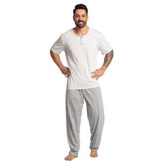 Pijama Masculino Com Bolso Serra e Mar Conjunto Manga Curta Calça Longa Roupa Para Dormir Frio