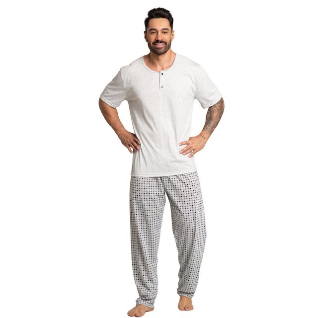 Pijama Masculino Com Bolso Serra e Mar Conjunto Manga Curta Calça Longa Roupa Para Dormir Frio