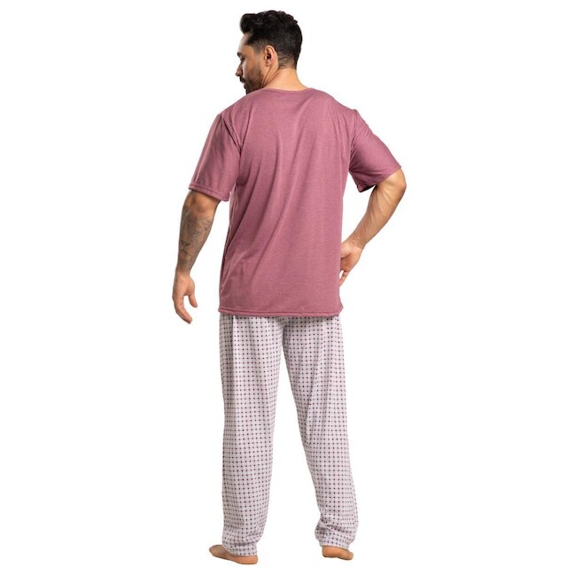 Pijama Masculino Com Bolso Serra e Mar Conjunto Manga Curta Calça Longa Roupa Para Dormir Frio