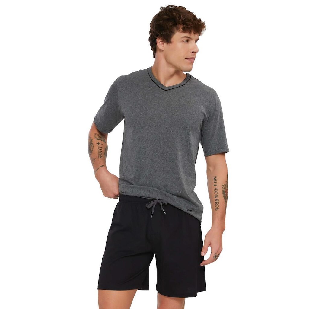 Pijama Masculino Curto Mash Algodão Cinza Mescla 811.56