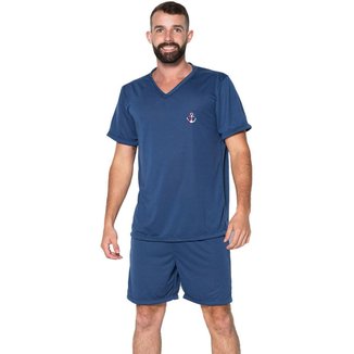 Pijama Masculino Gola V Fechado Serra e Mar Conjunto Básico Roupa de Dormir Frio Conforto