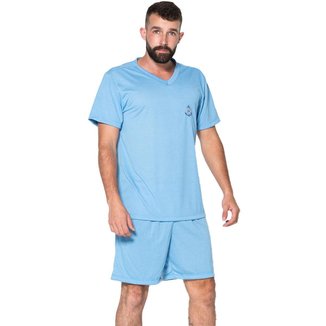Pijama Masculino Gola V Fechado Serra e Mar Conjunto Básico Roupa de Dormir Frio Conforto