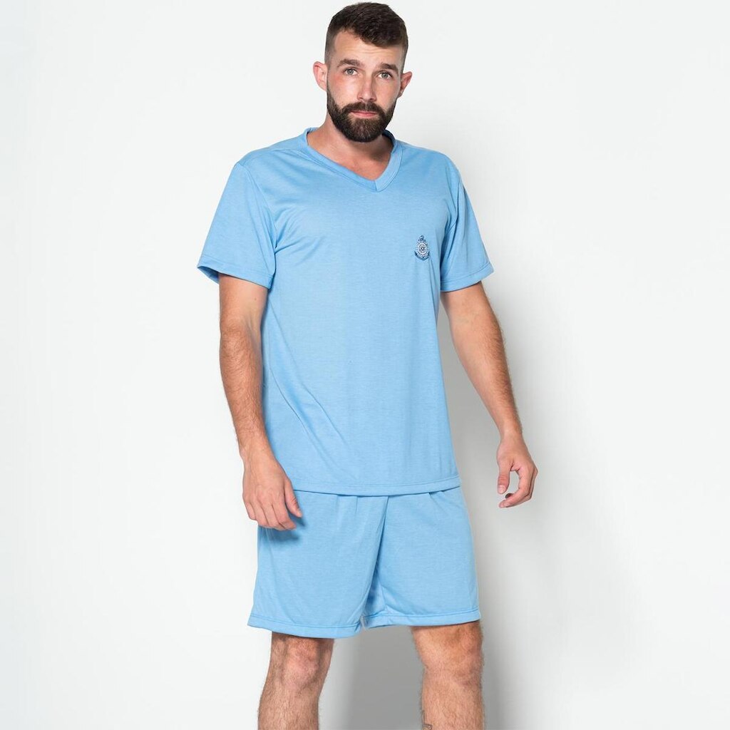 Pijama Masculino Liso Curto Short e Camisa Verão