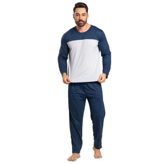 Pijama Masculino Longo Bicolor Inverno Serra e Mar Conjunto Básico Roupa De Dormir Para o Frio