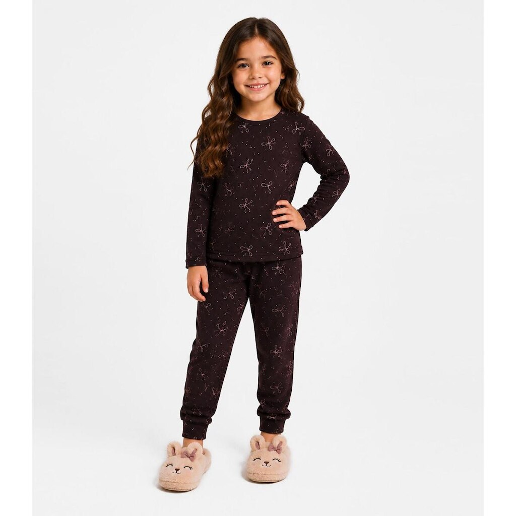 Pijama Menina Blusa Manga Longa e Calça Select Marrom
