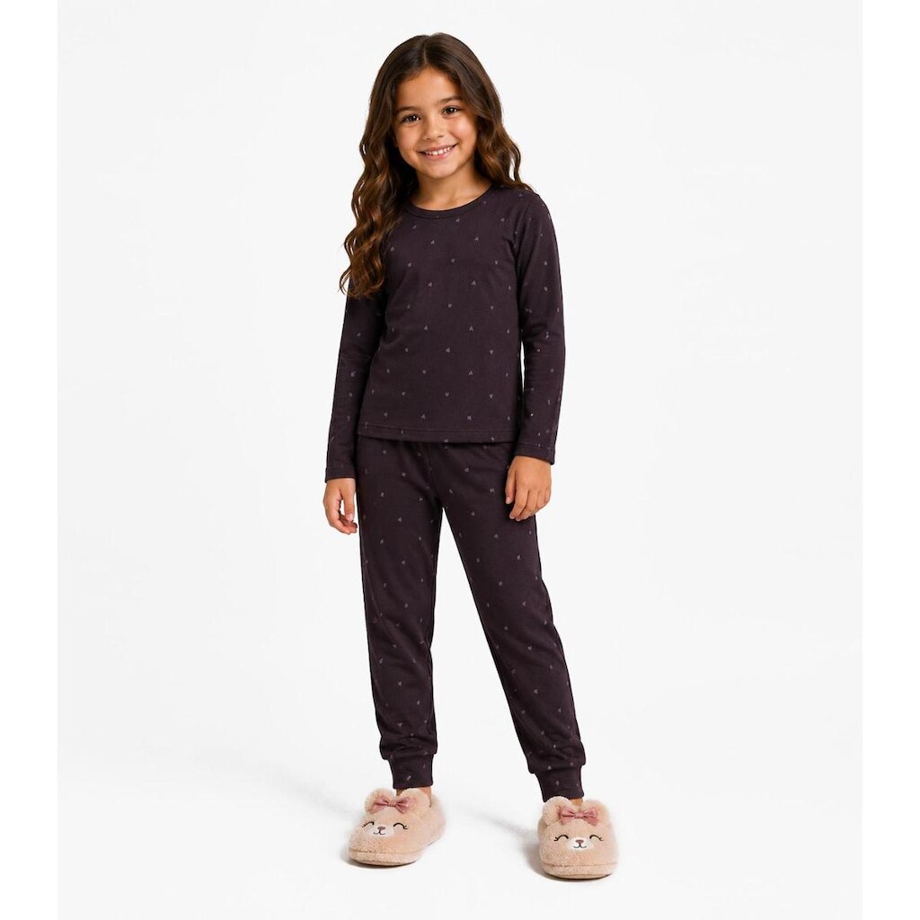 Pijama Menina Blusa Manga Longa e Calça Select Marrom