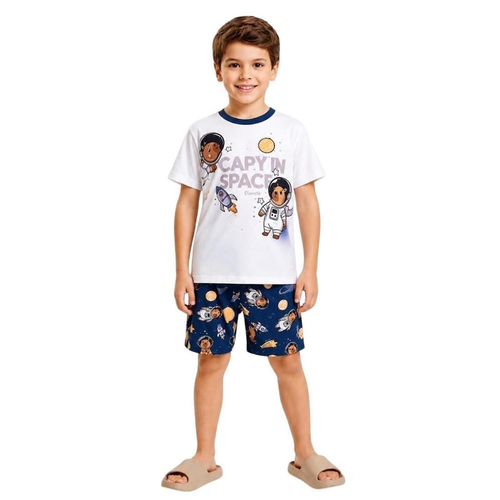 Pijama Menino Camiseta e Bermuda Capivara Space Divertto