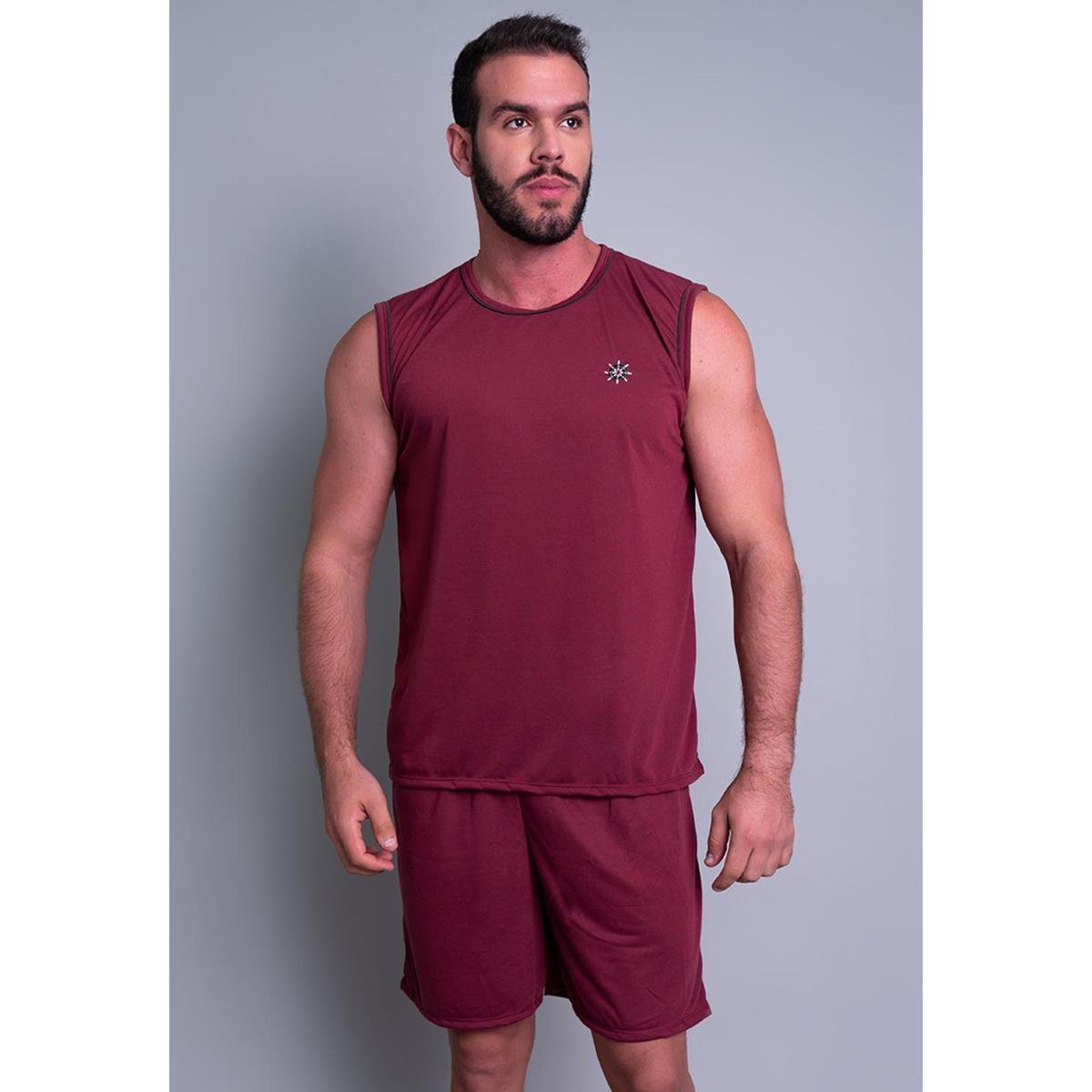 Pijama Mvb Modas Curto Camiseta Masculino - Vinho Menor preço em Pijama Mvb Modas Curto Camiseta Masculino - Vinho