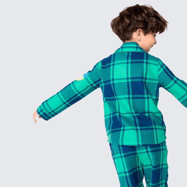 Pijama Puket Manga Longa Flanela Kids Dino Astronauta
