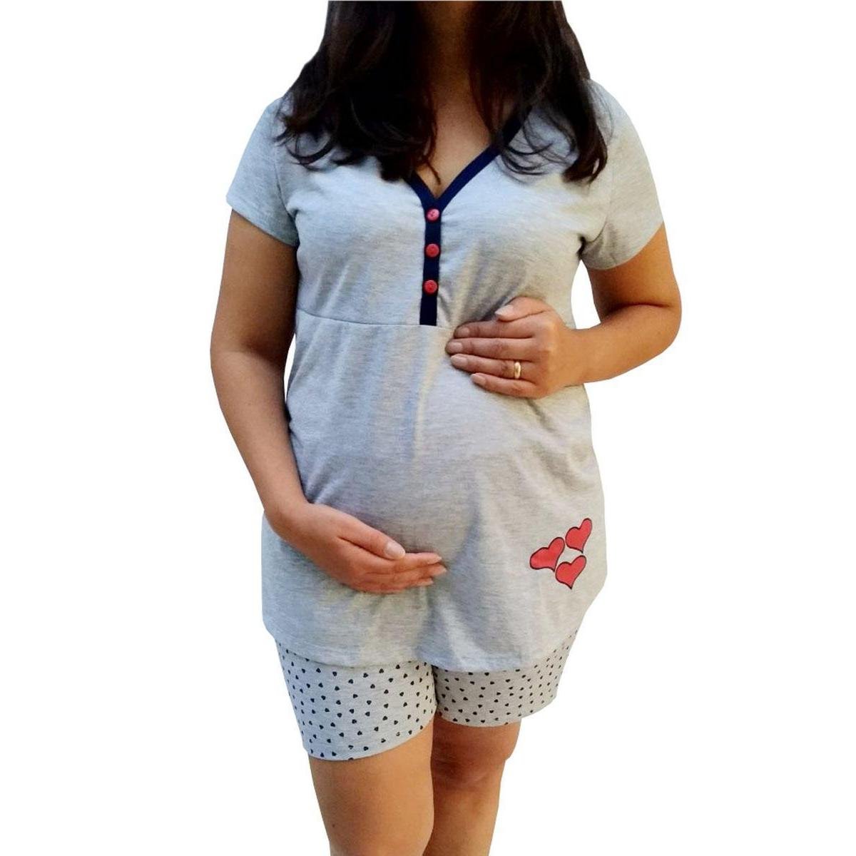 Pijama Short Doll Linda Gestante Manga Curta Amamentação com Botões Feminino Menor preço em Pijama Short Doll Linda Gestante Manga Curta Amamentação com Botões Feminino