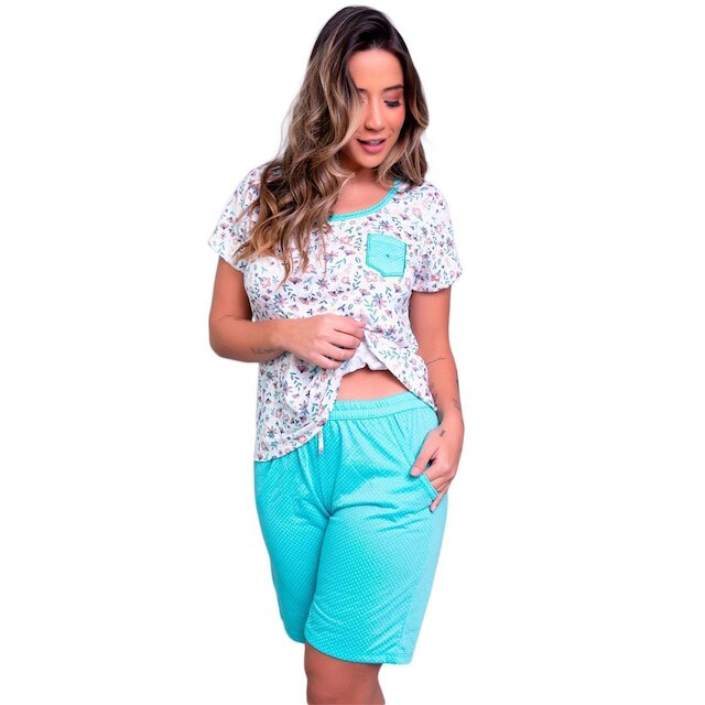 Pijama Vekyo Manga Curta Estampado Hadassa Feminino